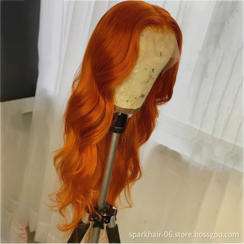SPARK Overtone Ginger Red Blonde Orange Color Natural Brazilian Human Hair Lace Front Wigs T Part Pre Plucked Virgin Ginger Wigs